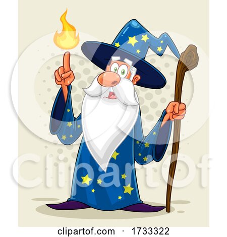 Wizard Holding up a Finger with Fire by Hit Toon