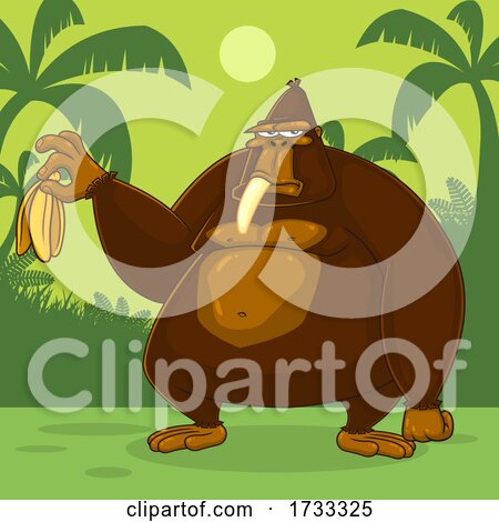 Gorilla Eating a Banana and Holding a Peel in a Jungle by Hit Toon