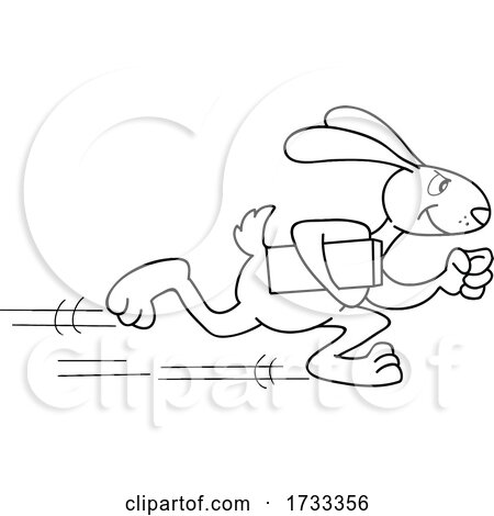 Outline Black and White Fast Running Delivery Rabbit by LaffToon