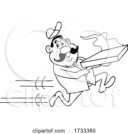 Outline Black and White Fast Running Delivery Man by LaffToon