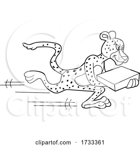 Outline Black and White Fast Running Delivery Cheetah by LaffToon