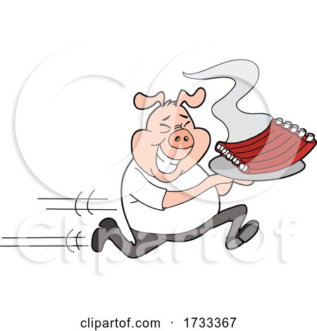 Running Pig Delivering Ribs by LaffToon