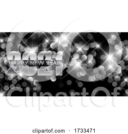 Silver Happy New Year Banner with Bokeh Lights Design by KJ Pargeter