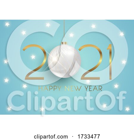 Elegant Happy New Year Background with Hanging Bauble and Gold Lettering by KJ Pargeter