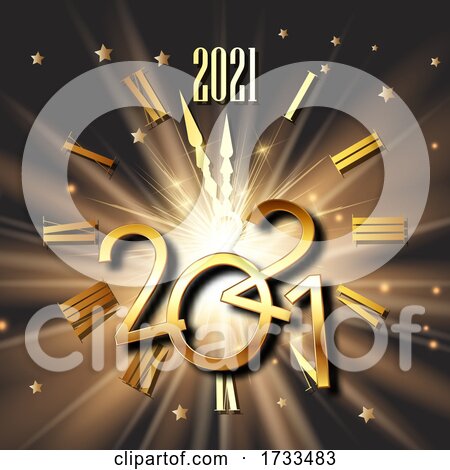 Happy New Year Background with Clock Face and Metallic Numbers by KJ Pargeter