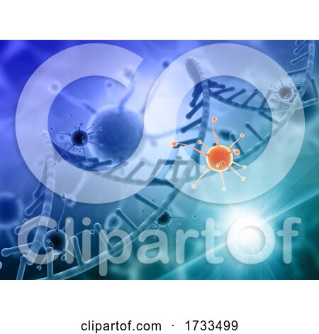 3D Medical Background with Virus Cells Attacking a DNA Strand by KJ Pargeter