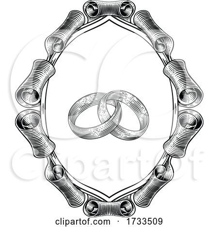 Wedding Rings Intertwined Vintage Woodcut Design by AtStockIllustration