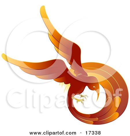 Flaming Red And Orange Phoenix Fire Bird Flying In A Circle, Symbolizing Rebirth Clipart Illustration by AtStockIllustration