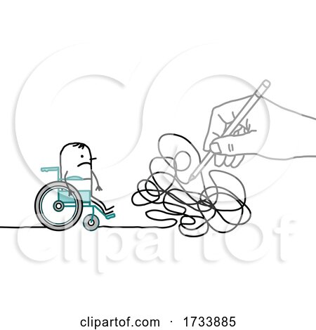 Hand Scribbling and Blocking a Disabled Stick Man in a Wheelchair by NL shop
