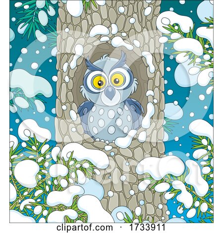 Cute Owl in a Tree Hollow by Alex Bannykh