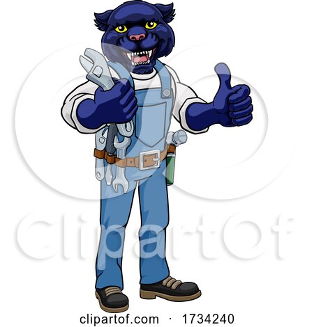 Panther Plumber or Mechanic Holding Spanner by AtStockIllustration