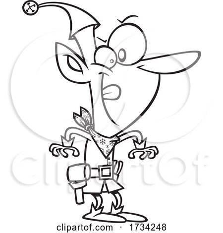 Clipart Lineart Cartoon Christmas Elf Ready to Make a Quick Draw by toonaday