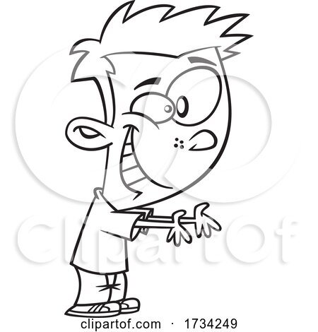 Clipart Lineart Cartoon Boy Reaching His Hands out to Receive by toonaday