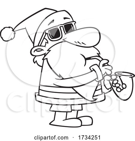 Clipart Lineart Cartoon Santa Playing a Saxophone by toonaday