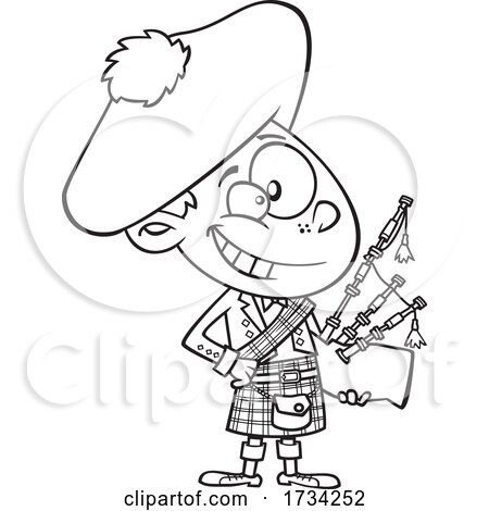 Clipart Lineart Cartoon Scottish Boy by toonaday