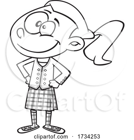 Clipart Lineart Cartoon Scottish Girl by toonaday