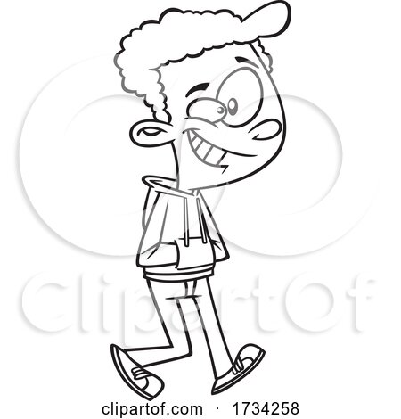 Clipart Lineart Cartoon Happy Teen Boy Walking by toonaday