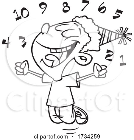 Clipart Lineart Cartoon Boy Celebrating the New Year by toonaday