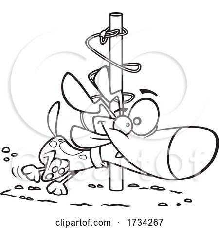 Clipart Lineart Cartoon Energetic Dog Orbiting Around a Post by toonaday