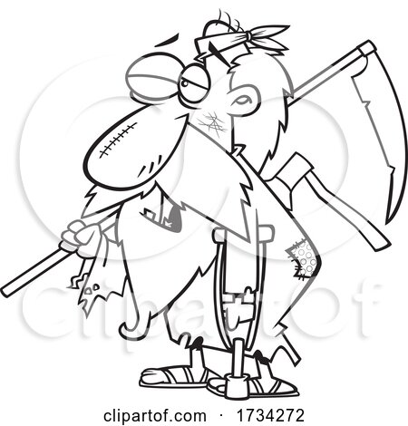 Clipart Lineart Cartoon Beat up Father Time by toonaday