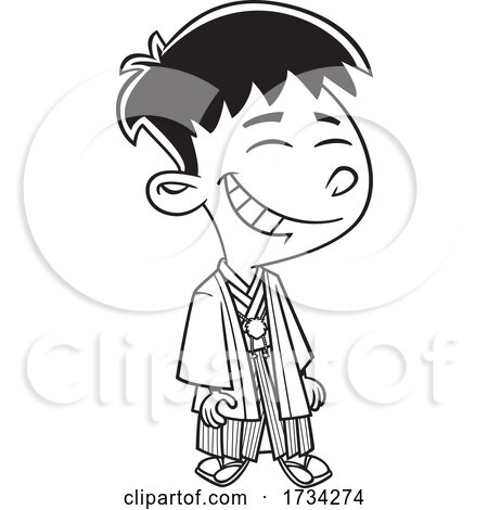 Clipart Lineart Cartoon Japanese Boy by toonaday