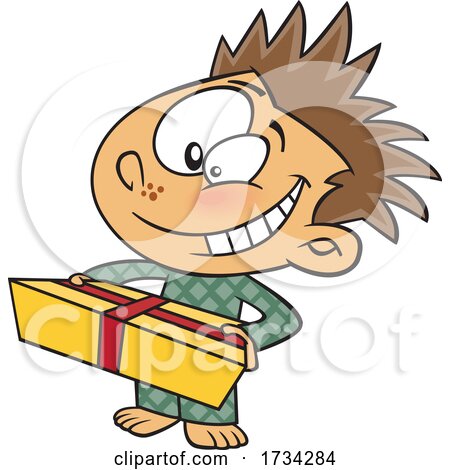 Clipart Cartoon Boy Holding a Gift on Christmas Morning by toonaday