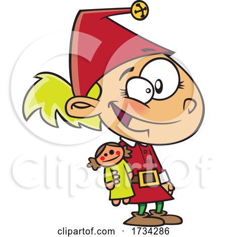 Clipart Cartoon Elf Girl with a Doll by toonaday
