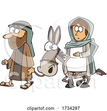 Clipart Cartoon Joseph and Mary with a Donkey by toonaday