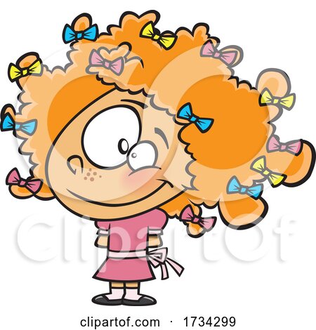Clipart Cartoon Girl with Bows in Her Red Curly Hair by toonaday