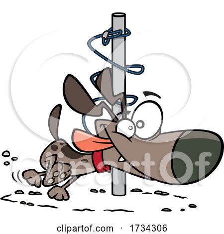 Clipart Cartoon Energetic Dog Orbiting Around a Post by toonaday