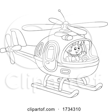 Black and White Little Boy Piloting a Helicopter by Alex Bannykh