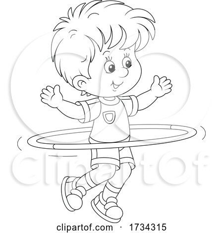 Black and White Little Boy Exercising with a Hula Hoop by Alex Bannykh