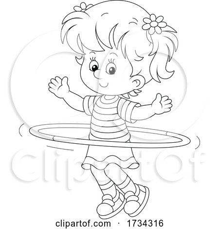 Black and White Little Girl Exercising with a Hula Hoop by Alex Bannykh