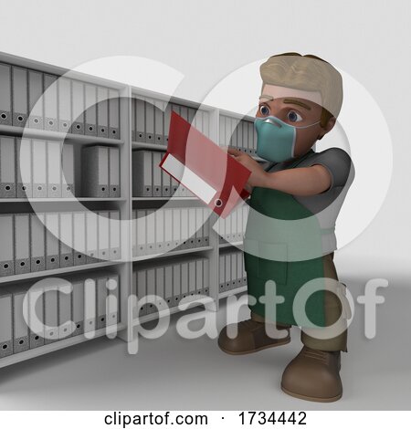 3D Shop Keeper Wearing a Mask on a Shaded White Background by KJ Pargeter