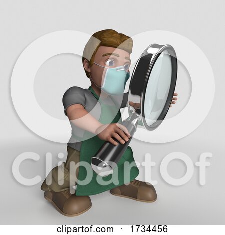 3D Shop Keeper Wearing a Mask on a Shaded White Background by KJ Pargeter