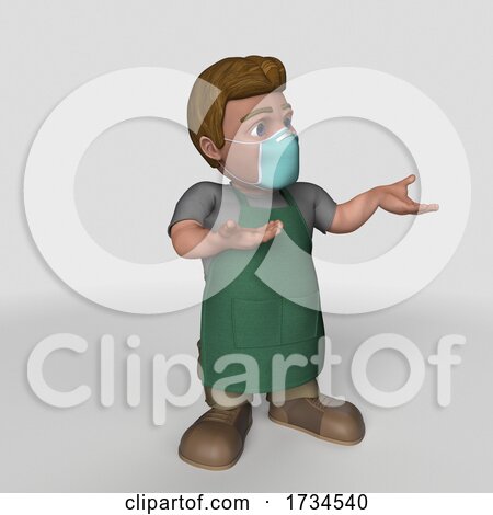3D Shop Keeper Wearing a Mask on a Shaded White Background by KJ Pargeter