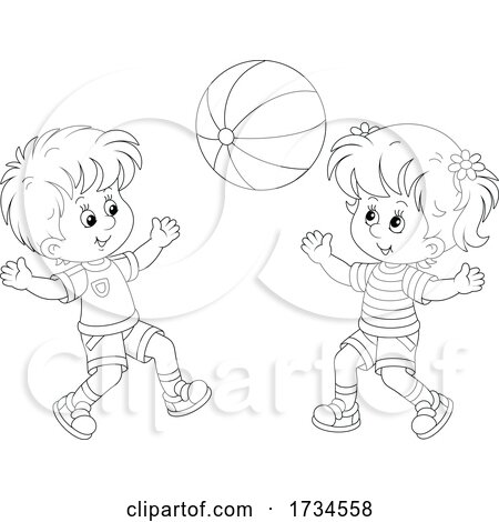 Boy and Girl Playing with a Beach Ball by Alex Bannykh
