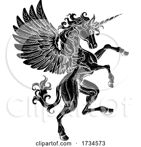 Pegasus Unicorn Rearing Rampant Crest Wings Horse by AtStockIllustration