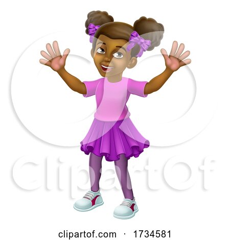 Black Little Girl Cartoon Child Kid Waving by AtStockIllustration