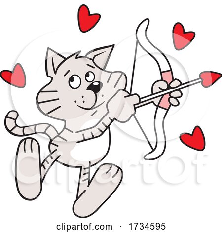 Cartoon Valentine Cat Cupid with a Bow and Arrow by Johnny Sajem