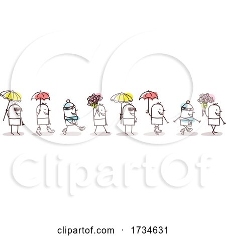 Stick Men with Flowers and Umbrellas by NL shop