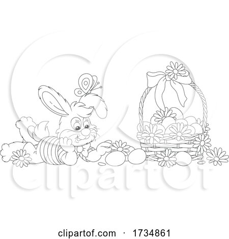 Bunny with a Basket of Easter Eggs and a Butterfly by Alex Bannykh