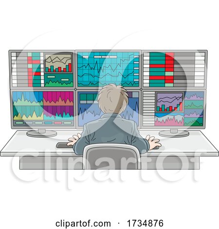 Rear View of a Man Working the Stock Exchange at Computers by Alex Bannykh