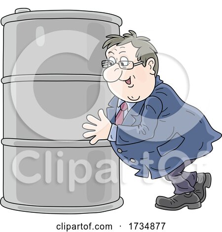 Chubby Businessman Pushing an Oil Barrel by Alex Bannykh