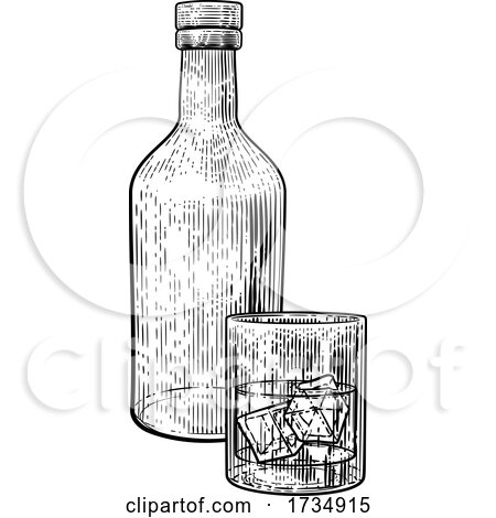 Drink with Ice Glass and Bottle Vintage Style by AtStockIllustration