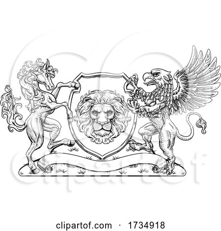Coat of Arms Crest Griffin Horse Family Shield by AtStockIllustration