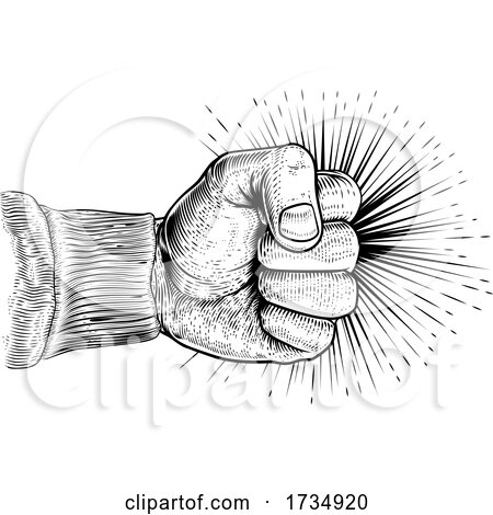 Fist Punching Vintage Propaganda Woodcut Style by AtStockIllustration