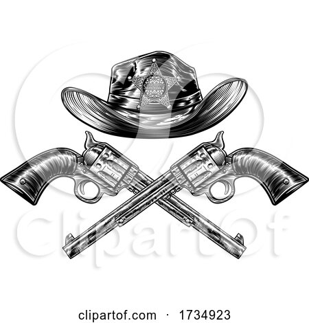 Crossed Hand Guns and Sheriff Star Cowboy Hat by AtStockIllustration