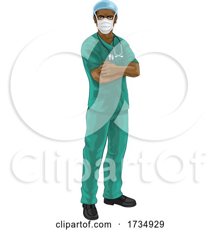 Doctor or Nurse in Scrubs Uniform and Medical PPE by AtStockIllustration