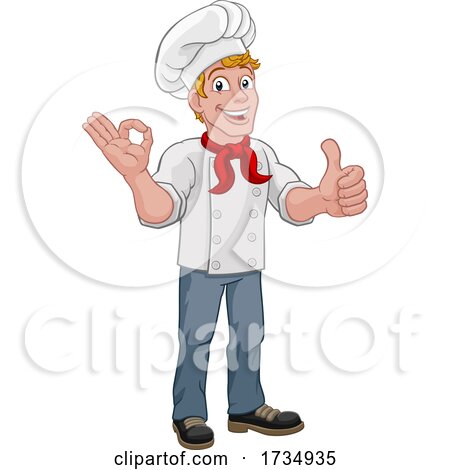 Chef Cook Baker Man Cartoon Giving Thumbs up by AtStockIllustration